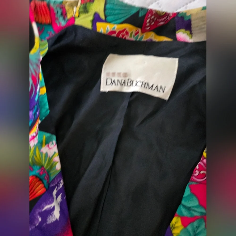 Vintage 100% Silk Dana Buchman Multicolor Fan Pattern Blazer - Picture 5 of 10